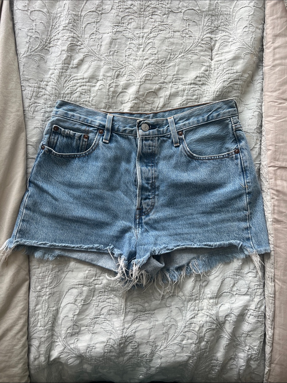 Levi’s 501 Light Blue Denim Frayed Hem Women's Shorts